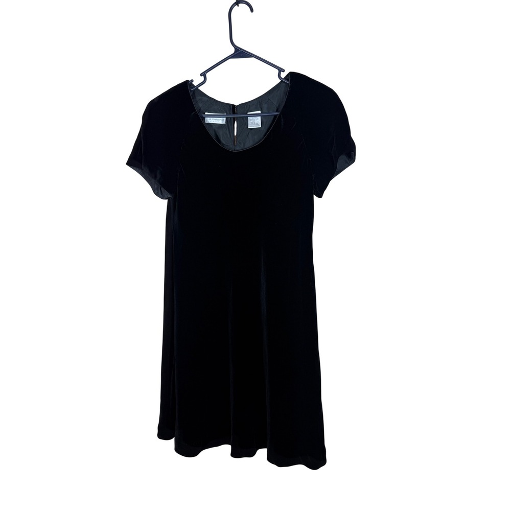 Liz Claiborne Black Velvet Silk Blend Shift Dress Short Sleeve Size 10